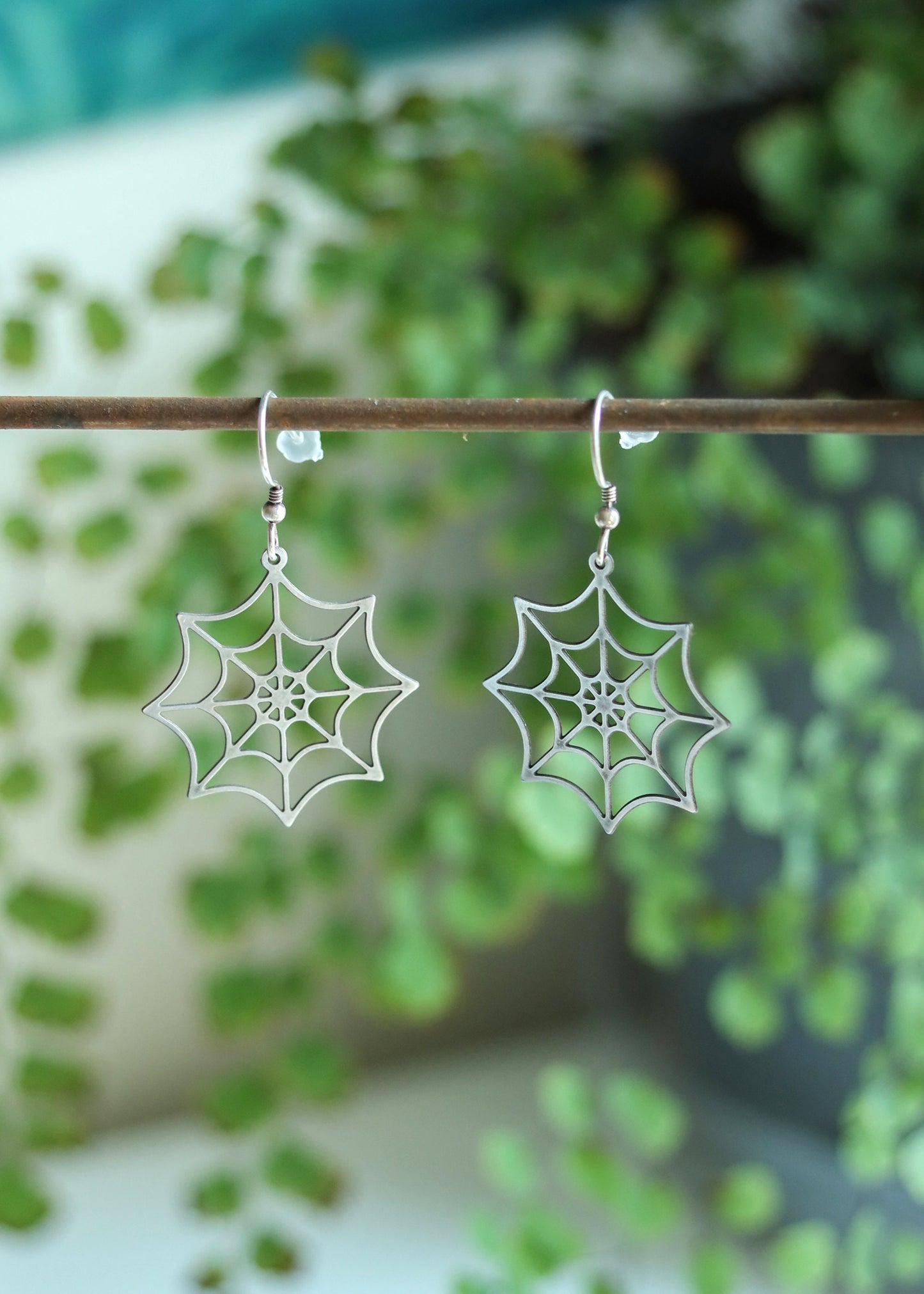 Spiderweb Earrings | Cobweb Halloween Spooky Dangles | Witch Goth Creepy Alternative Jewelry | Stainless Steel Nickel Free Brass Gold Tone