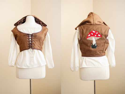 Mushroom Corset Bodice | Goblincore Cottagecore Vest | Amanita Brown Velvet Top | Pixie Renaissance LARP | Witch Festivalwear Plus Size