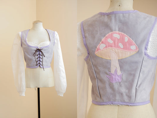 Pastel Mushroom Corset | Goblincore Fairy Kei Vest | Lavender Lilac Kawaii Top | Cottagecore Fairycore Whimsical | Renaissance LARP Cosplay