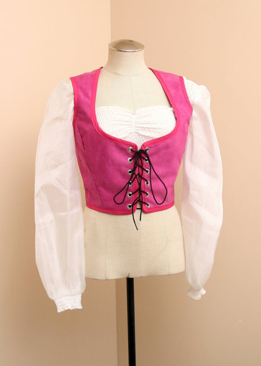 Suede Renaissance Bodice | Lace Up Corset Vest | Pink Magenta Fuchsia Cosplay Costume | Fantasy Faire Medieval LARP | Witch Boho Cottagecore
