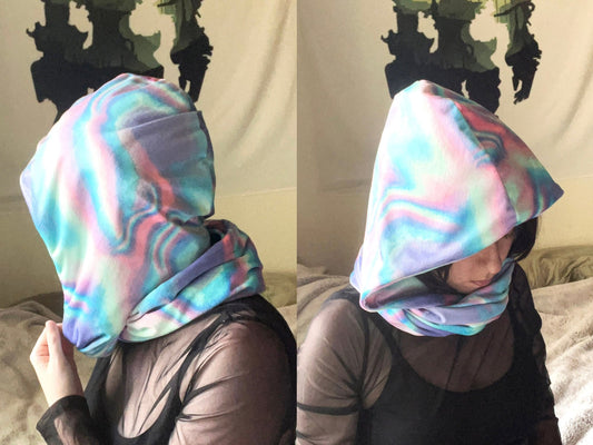 Plush Infinity Scarf | Pastel Iridescent Cowl Hood | Festival Rave Fairycore Accessories | Snood Thneed Loop Neck Wrap Headwrap Neckwear