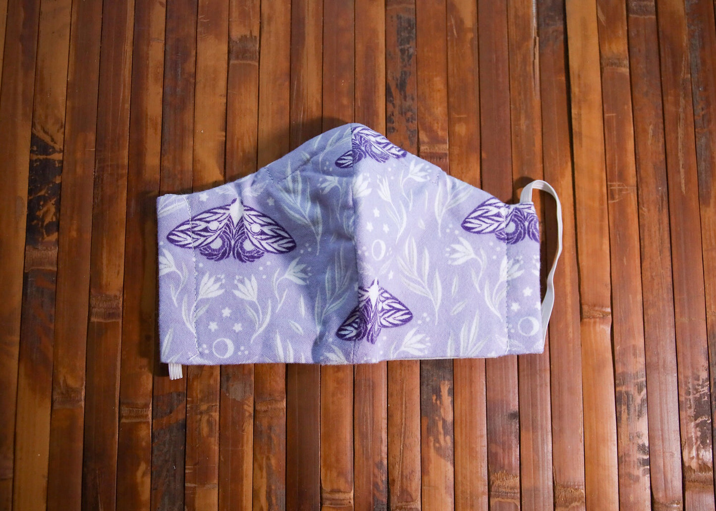Lunar Moth Face Mask | Lavender Witchy Fairycore Flannel Cotton Dust Covering | Fitted Washable Reusable Handmade | Nose Wire Filter Pocket