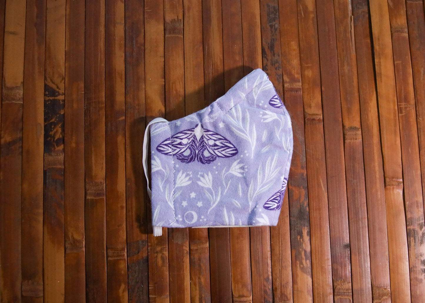 Lunar Moth Face Mask | Lavender Witchy Fairycore Flannel Cotton Dust Covering | Fitted Washable Reusable Handmade | Nose Wire Filter Pocket