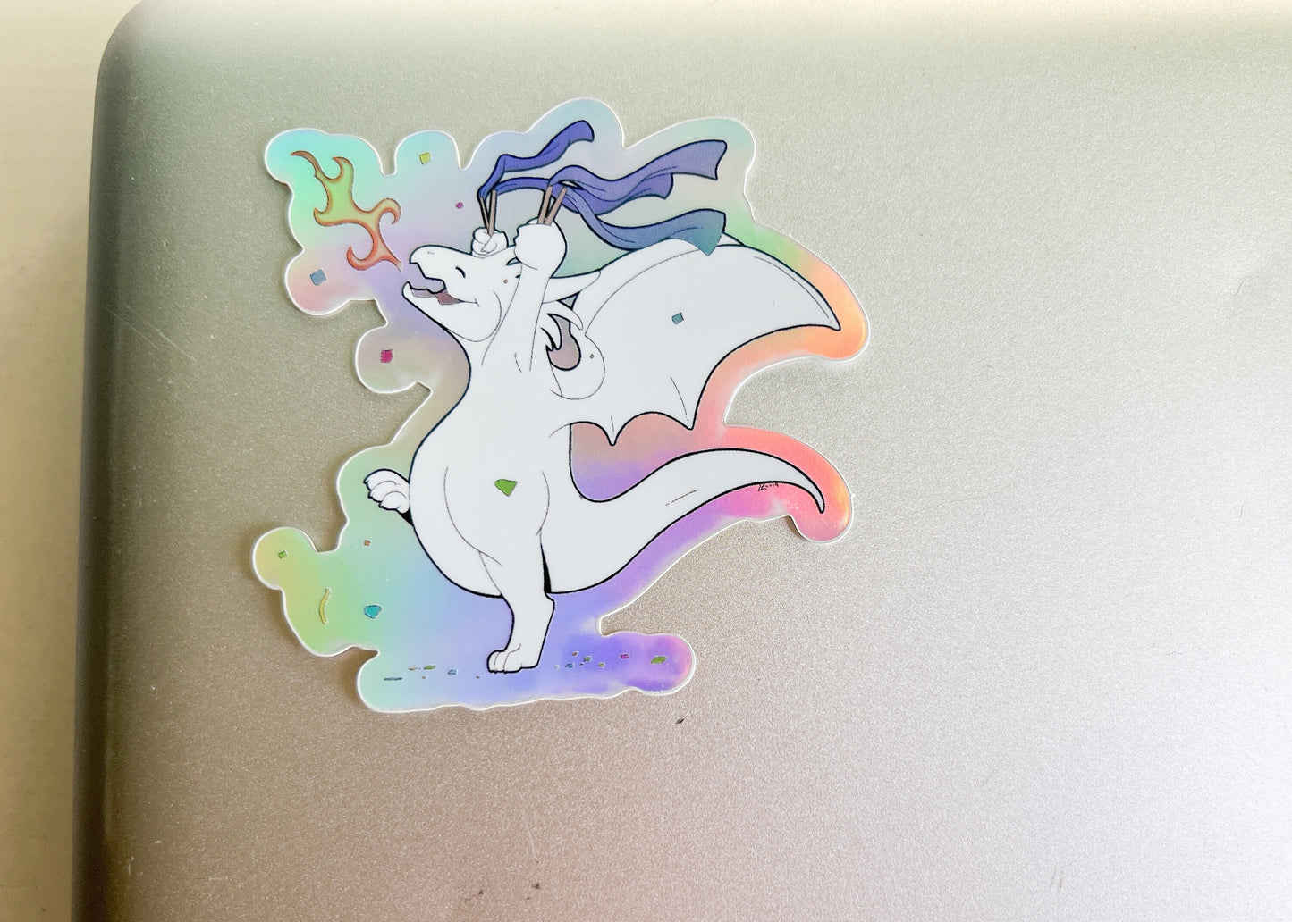 Holographic Dragon Sticker | Iridescent Mythical Fantasy Celebration Decal | Water Bottle Laptop Journal Scrapbook Art | Fairycore Whimsical
