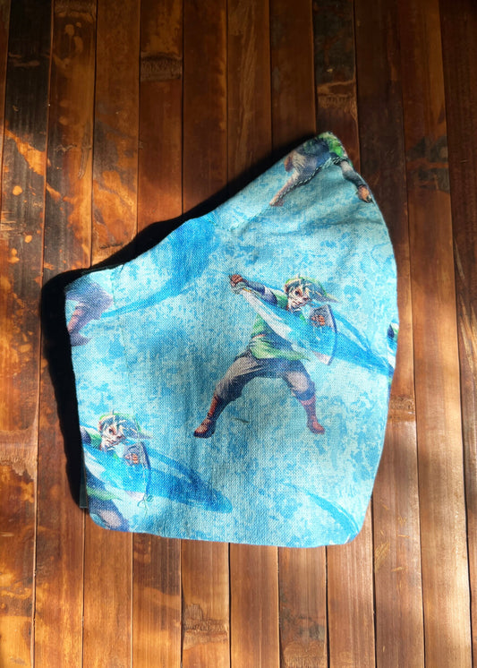 Legend of Zelda Face Mask | Link Breath of the Wild Cotton Dust Covering | Fitted Blue Washable Reusable Handmade | Nose Wire Filter Pocket