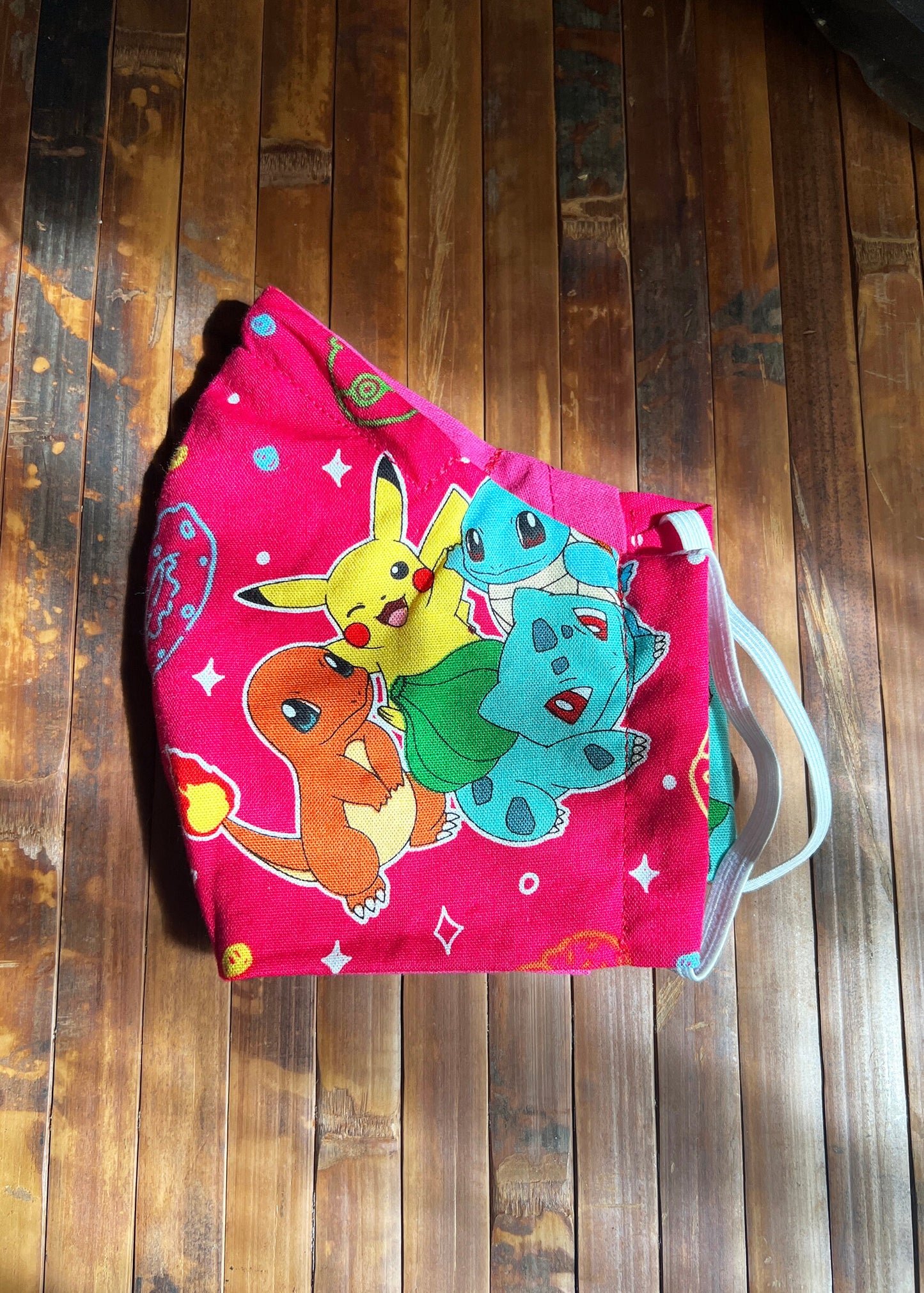 Pokemon Face Mask | Hot Pink Starter Pokemon Cotton Dust Covering | Fitted Anime Nerdy Washable Reusable Handmade | Nose Wire Filter Pocket