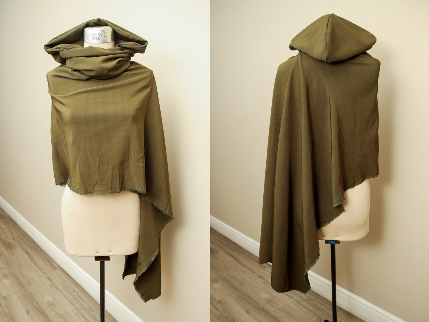Olive Green Shoulder Cape | Woodland Goblincore Futuristic Cloak | Hooded Cowl Apocalyptic Capelet | Asymmetrical Cyberpunk Sleeveless Top