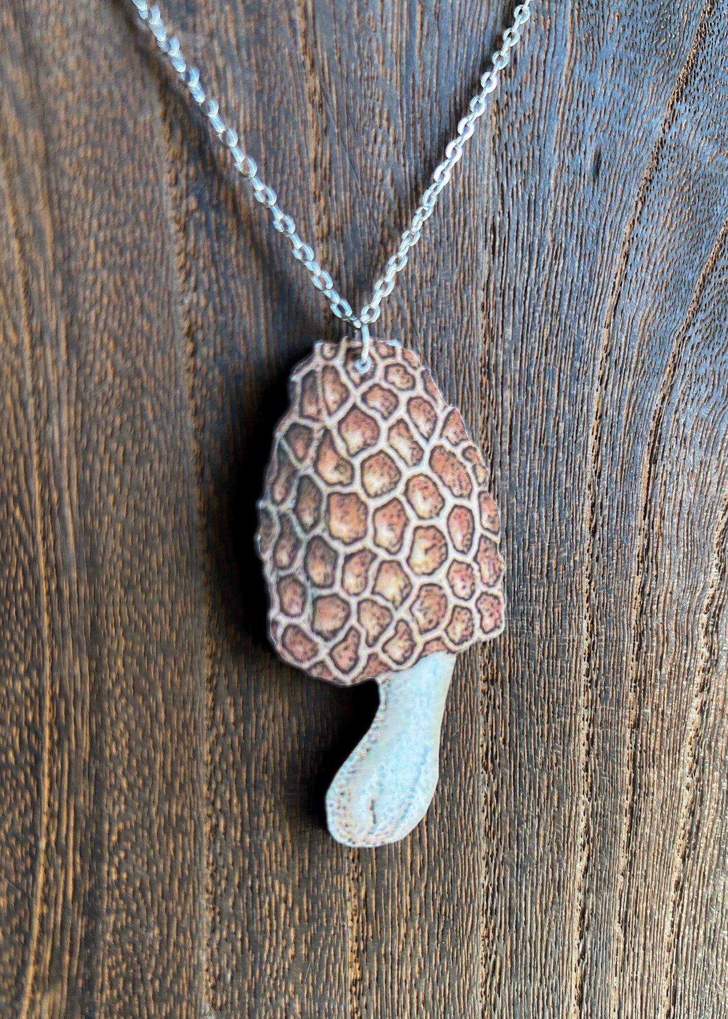 Morel Mushroom Pendant | Fungi Plant Necklace | Fantasy Cottagecore Mushroomcore Fairycore Jewelry | Wooden Lightweight Collarbone Charm