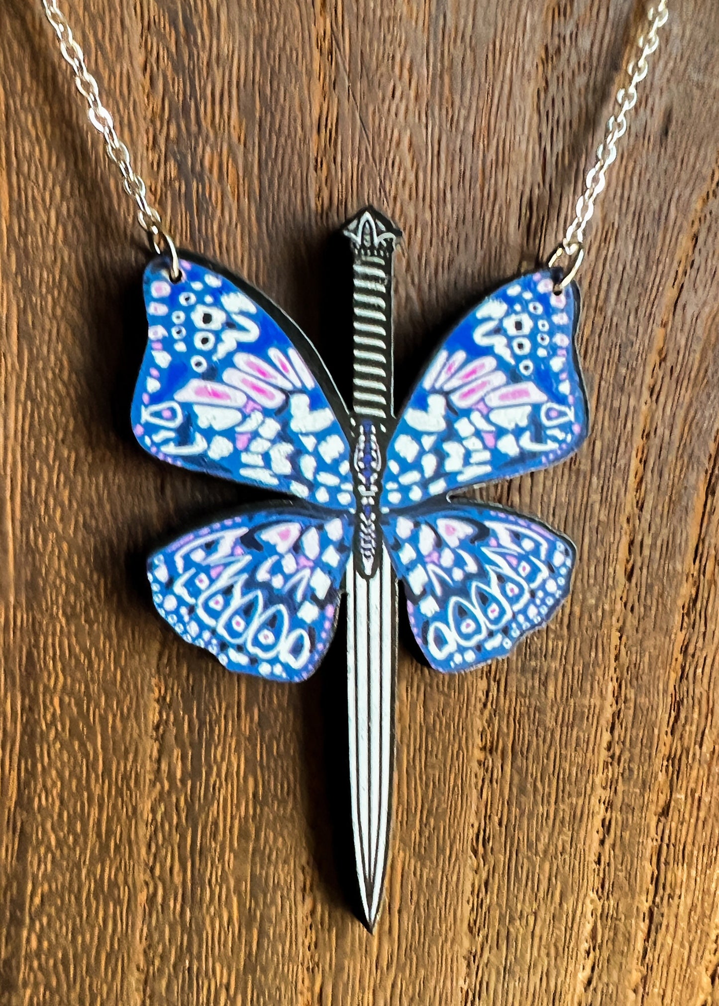 Butterfly Sword Pendant | Medieval Fantasy Cottagecore Necklace | Fairycore Whimsical Renaissance Mystical Jewelry | Monarch Wing Charm