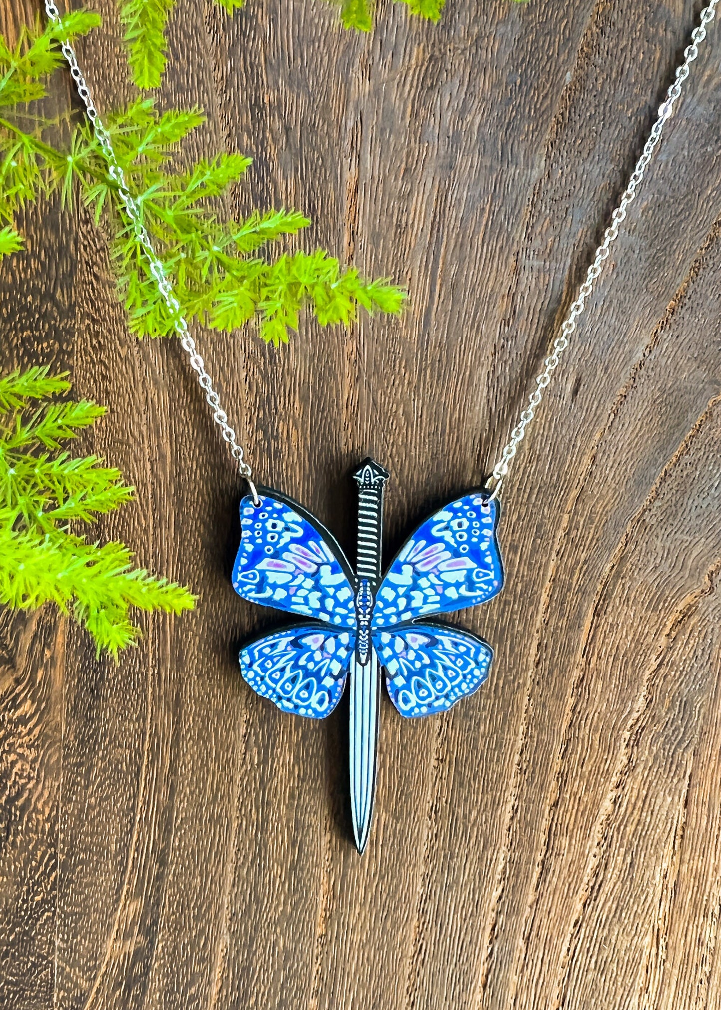 Butterfly Sword Pendant | Medieval Fantasy Cottagecore Necklace | Fairycore Whimsical Renaissance Mystical Jewelry | Monarch Wing Charm