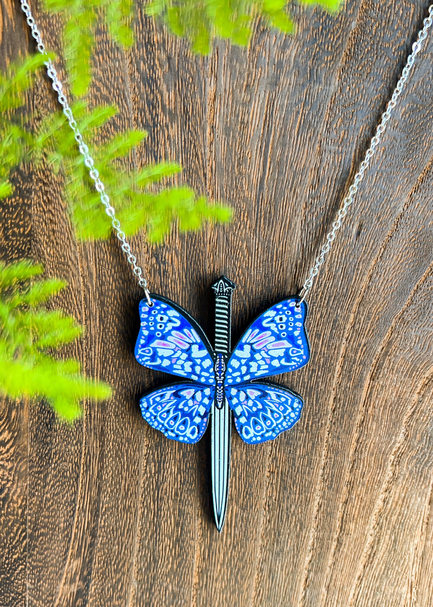 Butterfly Sword Pendant | Medieval Fantasy Cottagecore Necklace | Fairycore Whimsical Renaissance Mystical Jewelry | Monarch Wing Charm