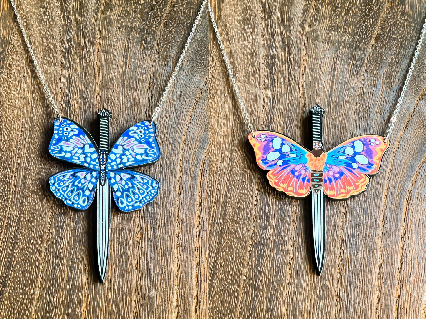 Butterfly Sword Pendant | Medieval Fantasy Cottagecore Necklace | Fairycore Whimsical Renaissance Mystical Jewelry | Monarch Wing Charm