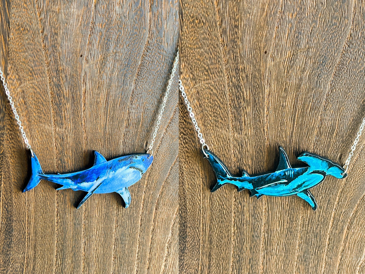 Shark Necklace | Great White Hammerhead Sharks Pendant | Laser Cut Wood Ocean Nautical Marine Jewelry | Sea Nature Aquatic Beach Charm