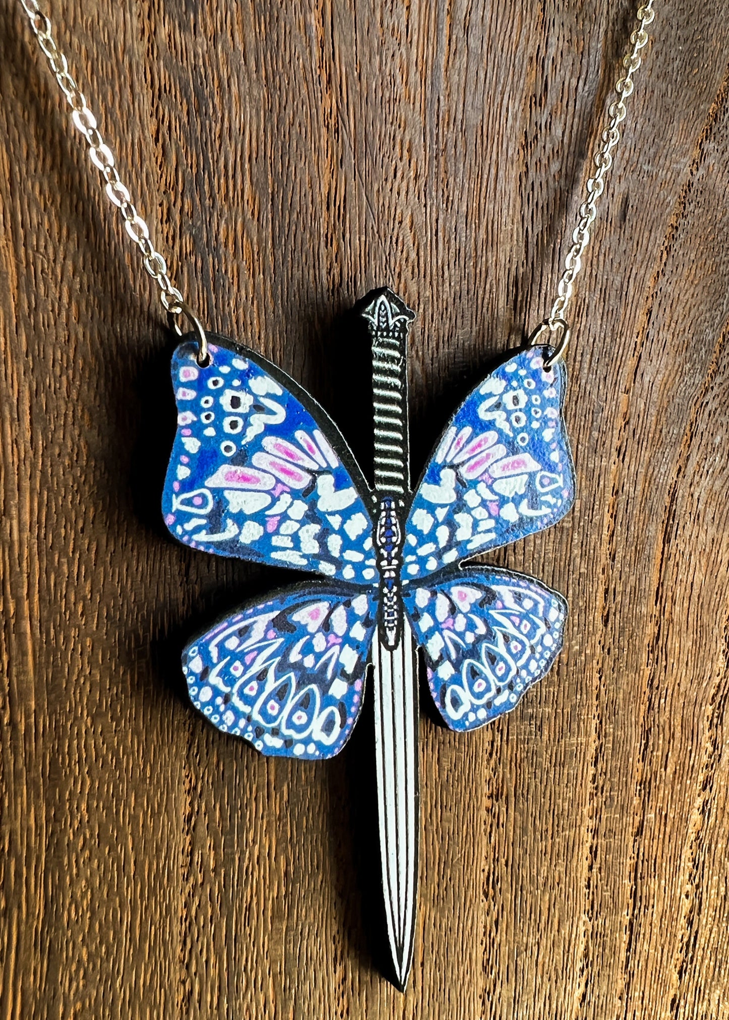 Butterfly Sword Pendant | Medieval Fantasy Cottagecore Necklace | Fairycore Whimsical Renaissance Mystical Jewelry | Monarch Wing Charm