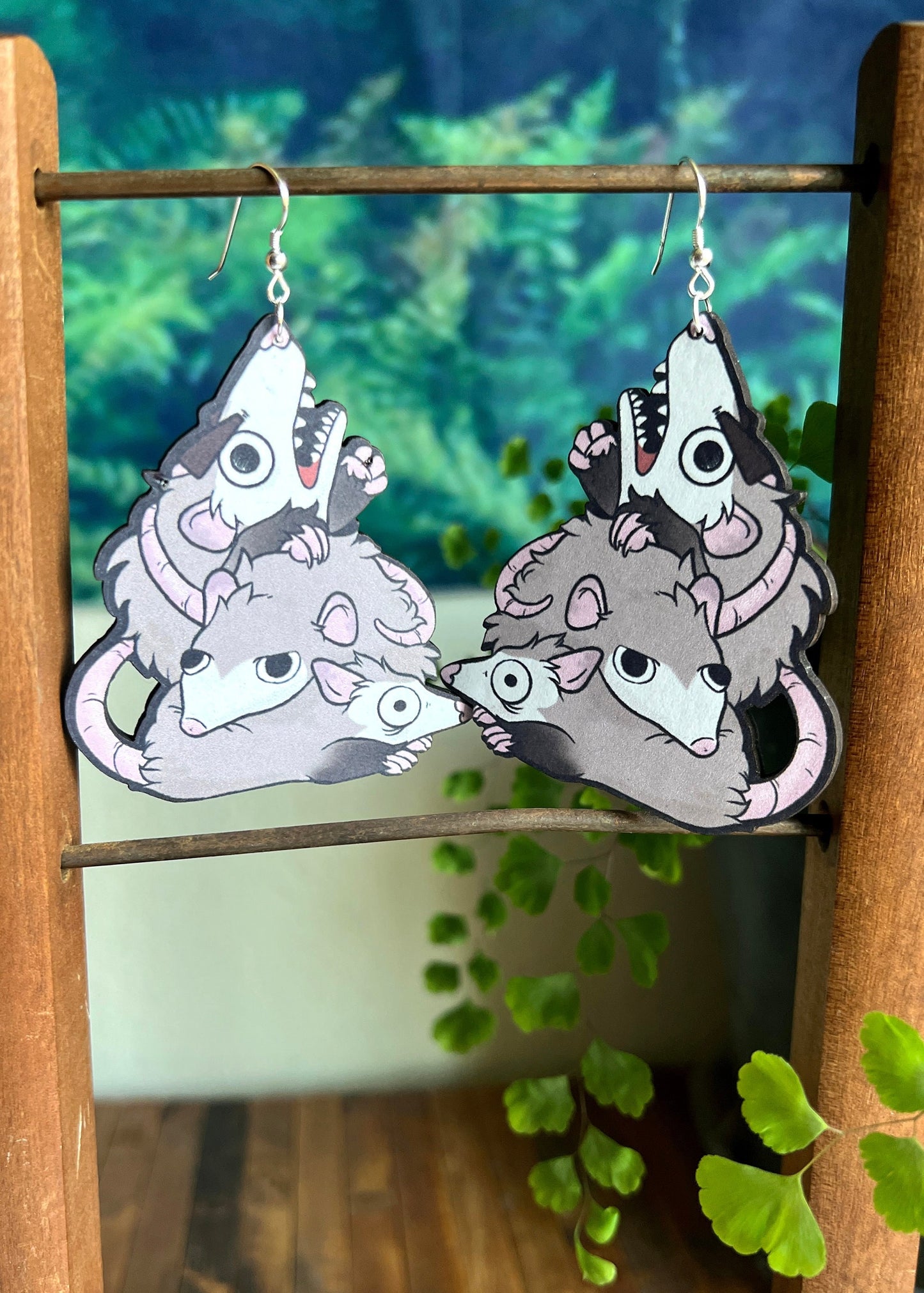 Opossum Pile Earrings | Quirky Silly Possum Art Jewelry | Unique Whimsical Animal Lover Gift | Woodland Wildlife Goblincore Dangles
