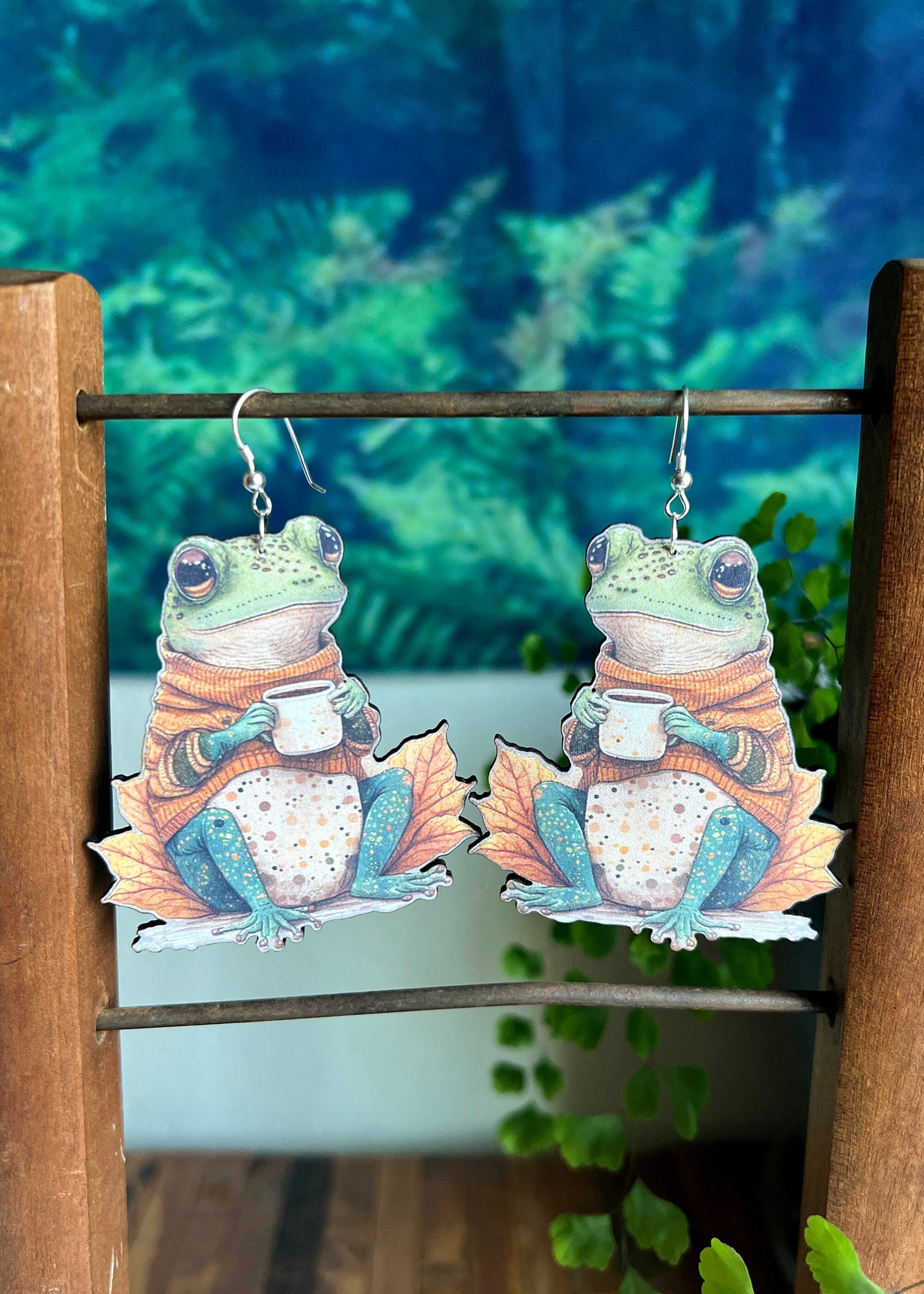 Cozy Toad Earrings | Whimsical Frog Jewelry | Cottagecore Goblincore Fairy Dangles | Tea Coffee Party Accessories | Nature Inspired Gifts
