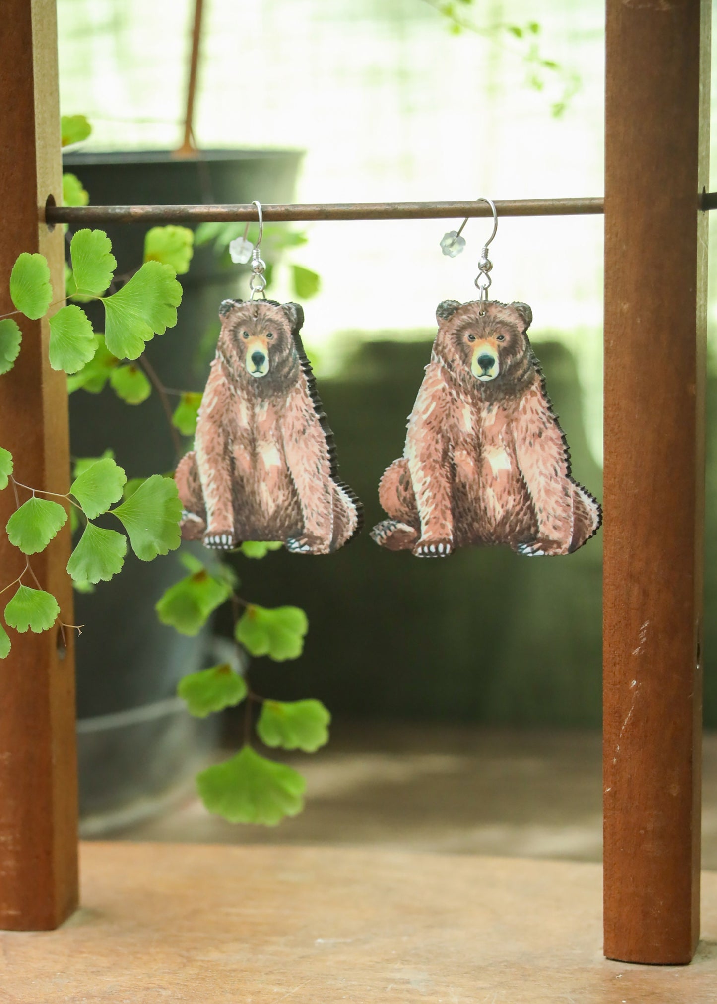 Brown Bear Earrings | Spirit Animal Forest Critter Dangles | Grizzly Mountain Camping Outdoors Jewelry | Wildlife Adventure California Gift