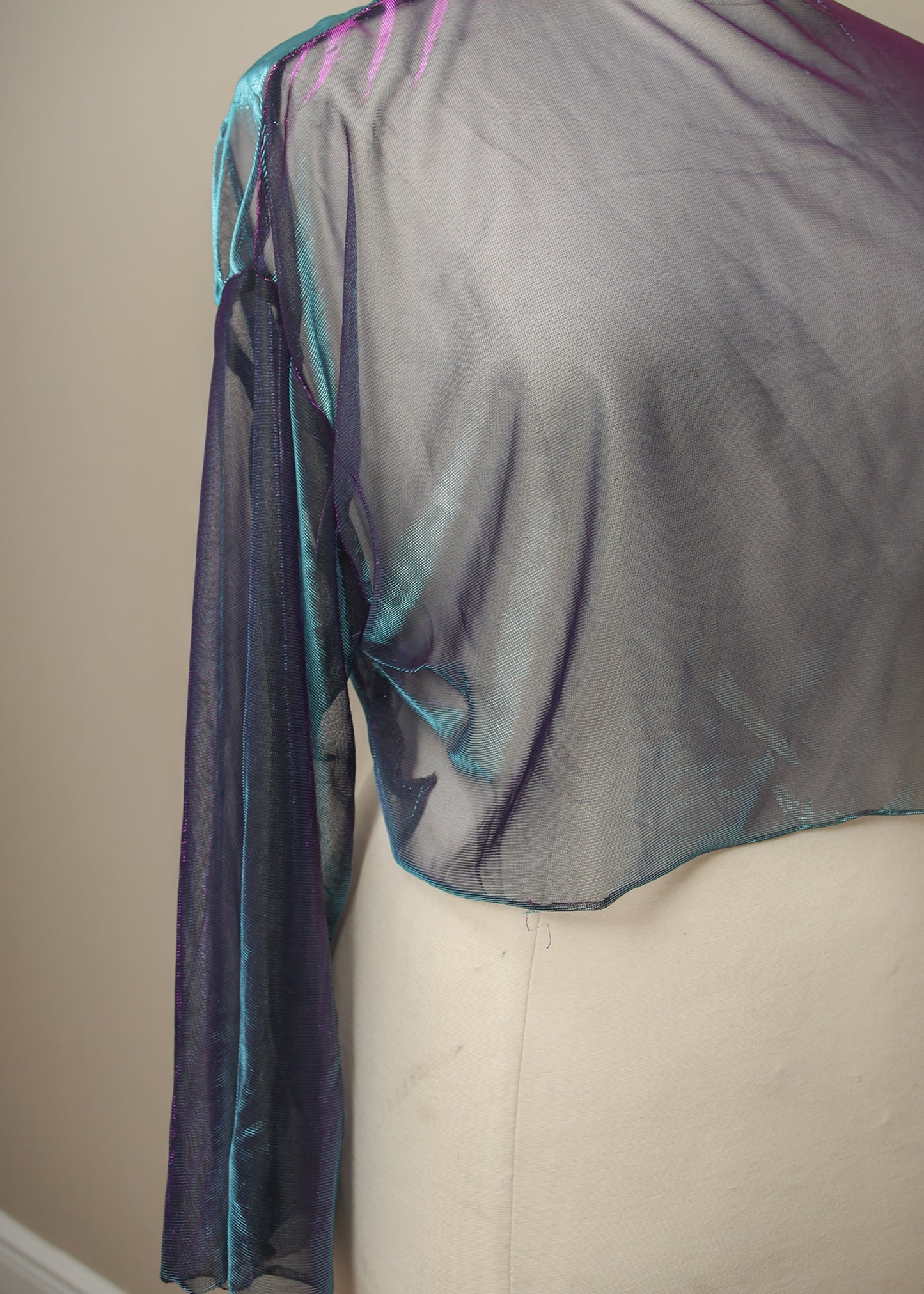 Iridescent Mesh Top | Blue Long Sleeve Pullover | Sheer Cropped Blouse | Fairycore Cottagecore Kawaii Festivalwear | Sexy Spring Summer