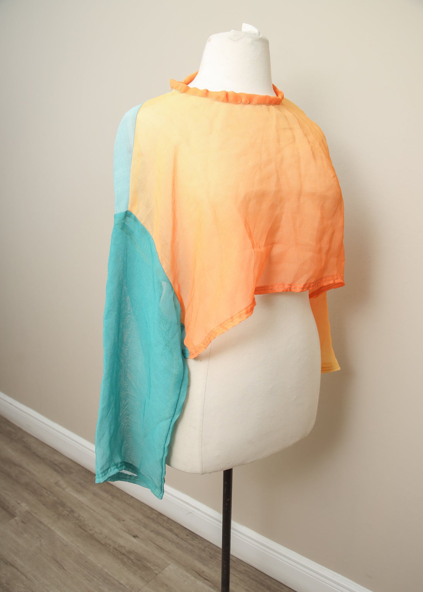Teal Orange Crop Top | Ombre Long Sleeve Pullover | Sheer Cropped Blouse | Fairycore Cottagecore Kawaii Festivalwear | Lightweight Tee