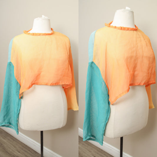 Teal Orange Crop Top | Ombre Long Sleeve Pullover | Sheer Cropped Blouse | Fairycore Cottagecore Kawaii Festivalwear | Lightweight Tee