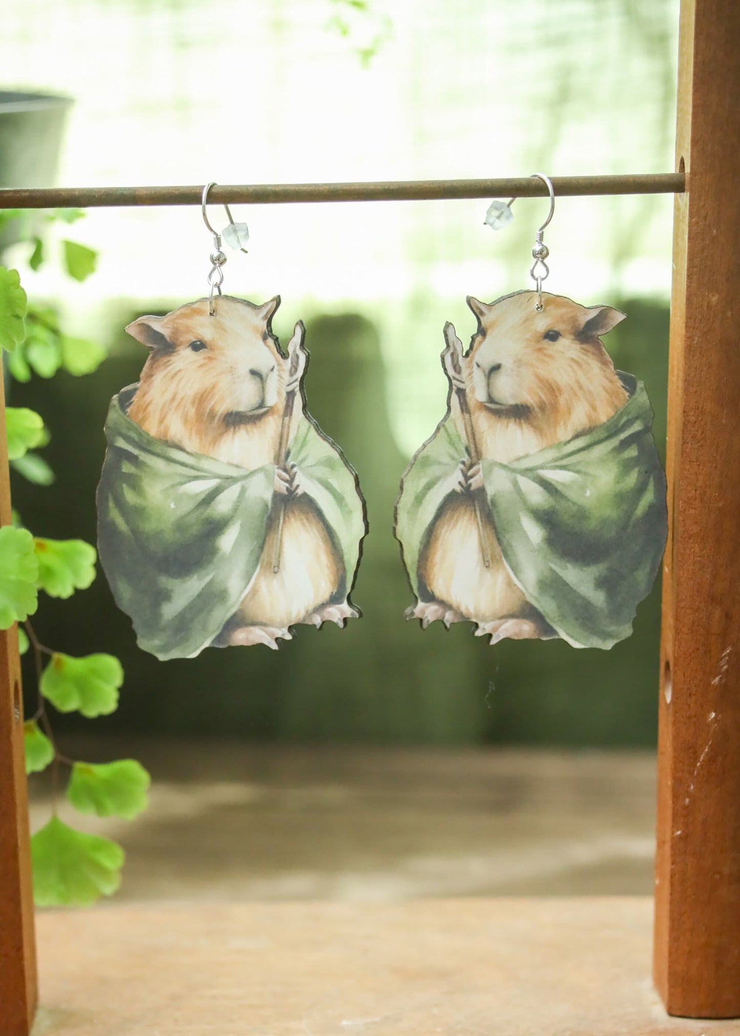 Wizard Capybara Earrings | Whimsical Fantasy DnD Character Jewelry | Medieval Magical Sage Witchy Critter | Hamster Guinea Pig Dangles