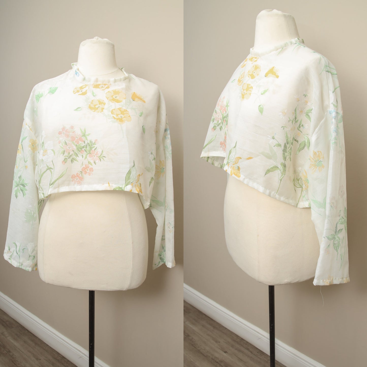 Floral Chiffon Top | Cottagecore Long Sleeve Pullover | Sheer Cropped Blouse | Fairycore Kawaii Festivalwear | Sexy Spring Summer
