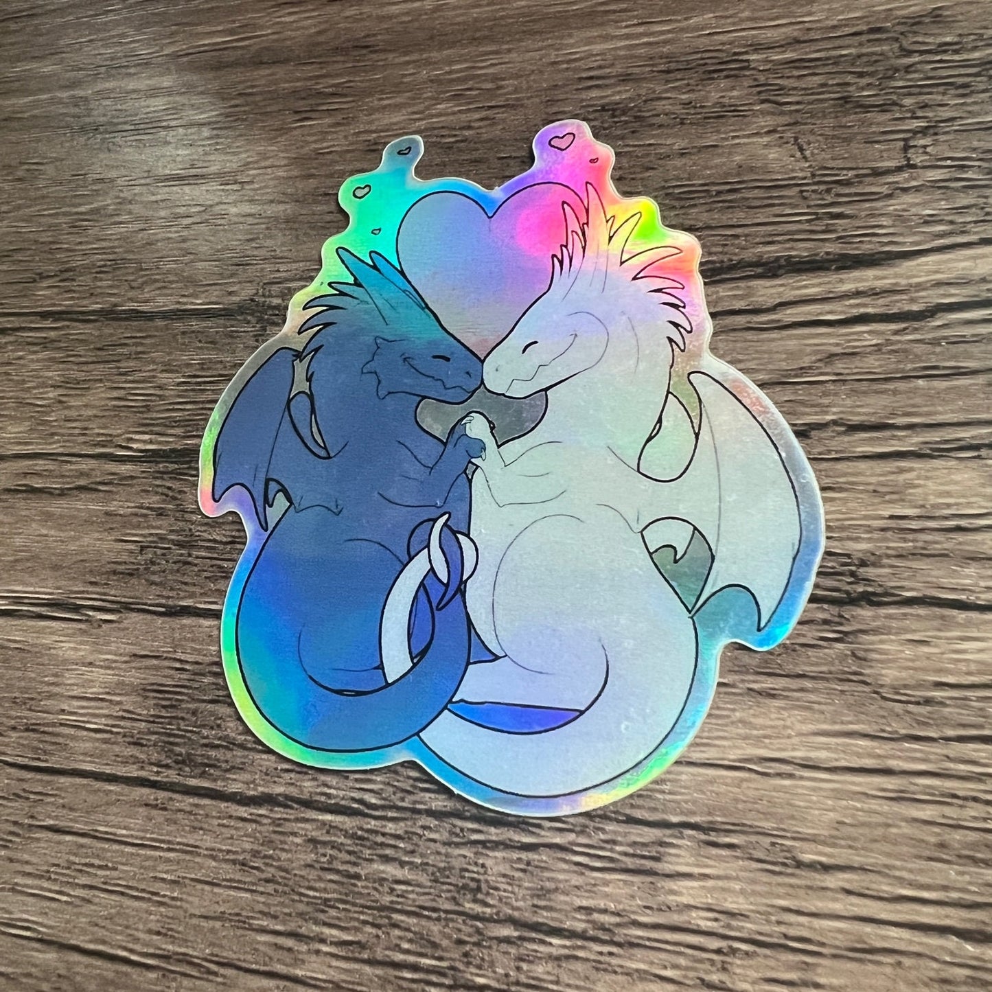 Holographic Dragon Sticker | Iridescent Mythical Fantasy Love Decal | Water Bottle Laptop Journal Scrapbook Art | Fairycore Whimsical